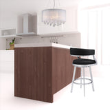 26" Black And Silver Faux Leather And Iron Swivel Low Back Counter Height Bar Chair - Homeroots - Flyclothing LLC