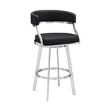26" Black And Silver Faux Leather And Iron Swivel Low Back Counter Height Bar Chair - Homeroots - Flyclothing LLC
