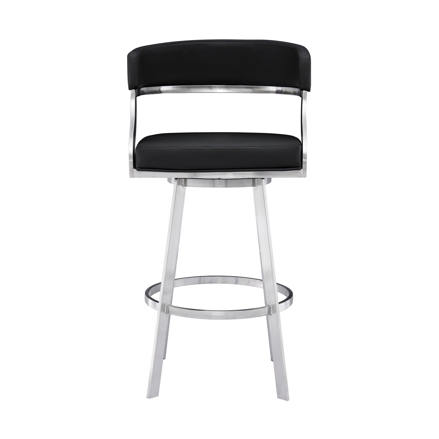 26" Black And Silver Faux Leather And Iron Swivel Low Back Counter Height Bar Chair - Homeroots - Flyclothing LLC