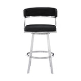 26" Black And Silver Faux Leather And Iron Swivel Low Back Counter Height Bar Chair - Homeroots - Flyclothing LLC