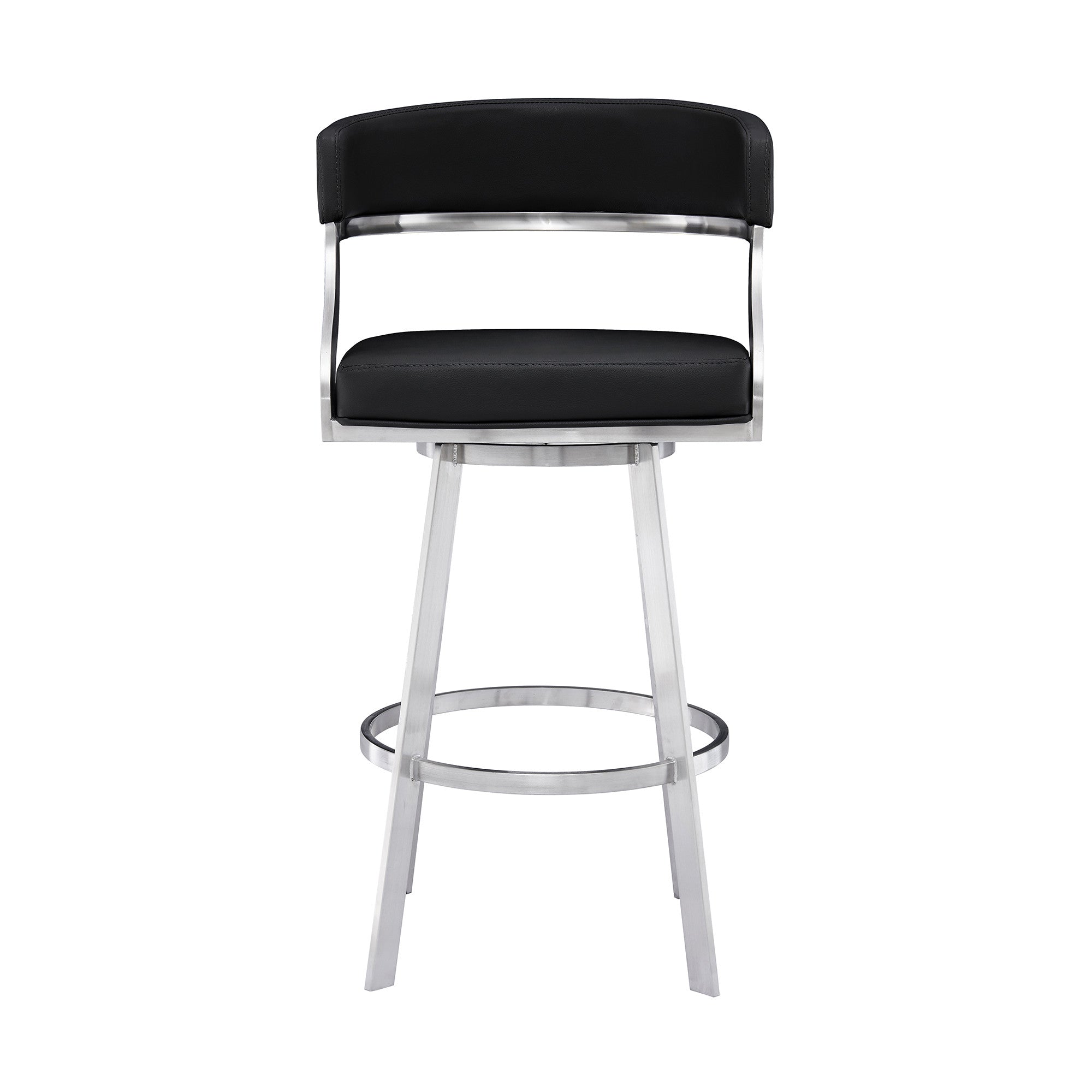 26" Black And Silver Faux Leather And Iron Swivel Low Back Counter Height Bar Chair - Homeroots - Flyclothing LLC