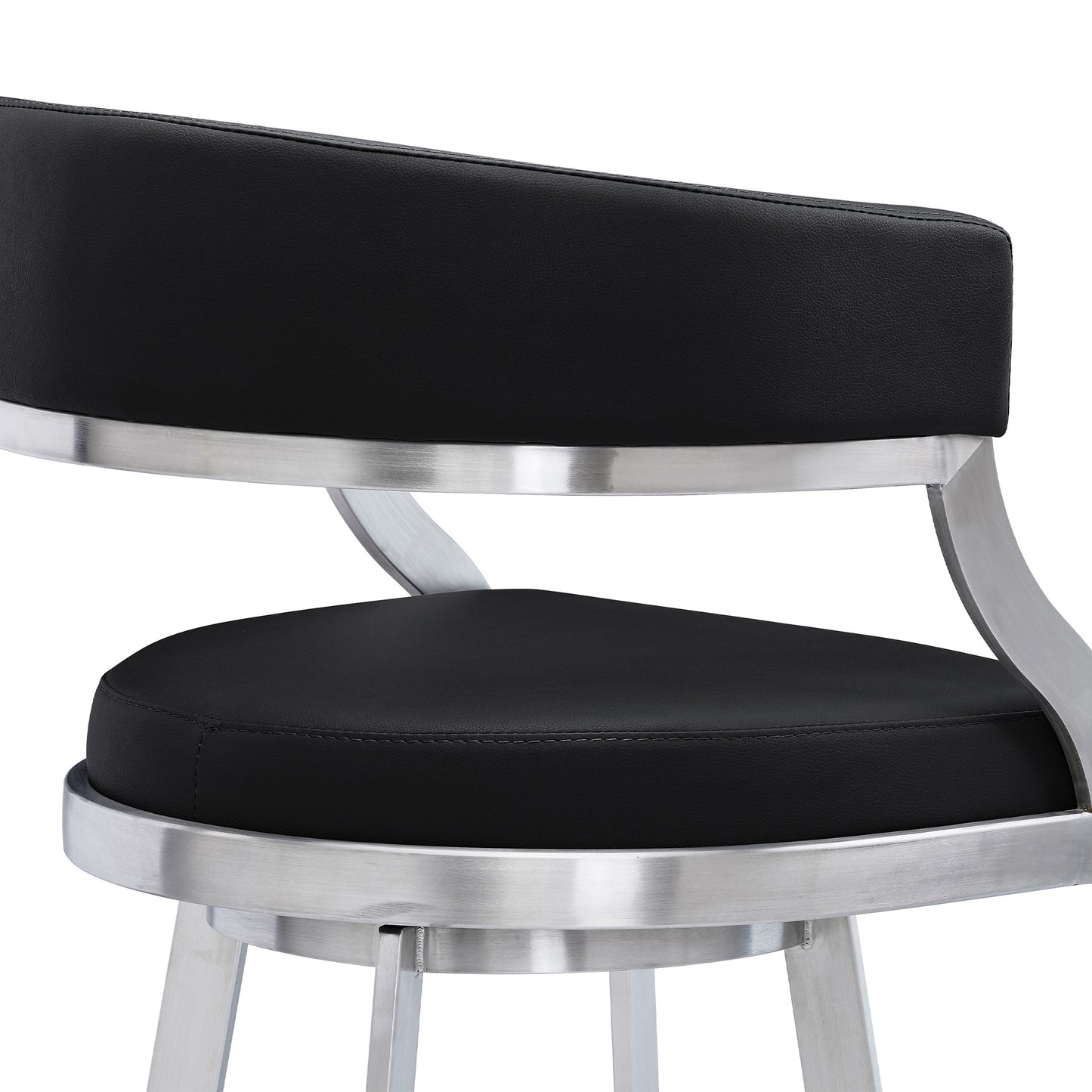 26" Black And Silver Faux Leather And Iron Swivel Low Back Counter Height Bar Chair - Homeroots - Flyclothing LLC