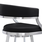 26" Black And Silver Faux Leather And Iron Swivel Low Back Counter Height Bar Chair - Homeroots - Flyclothing LLC