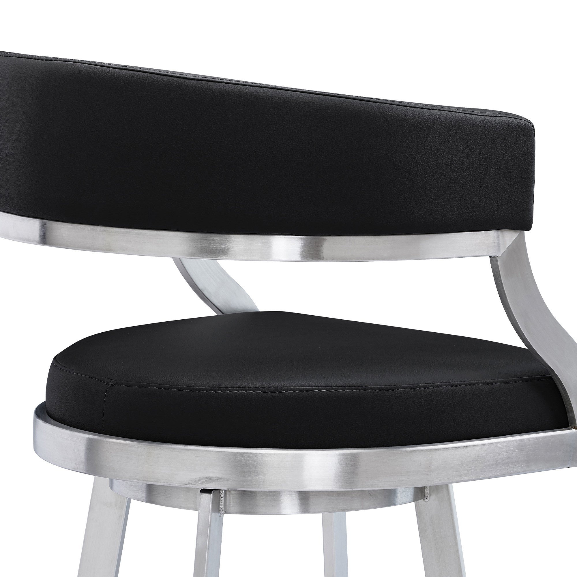 26" Black And Silver Faux Leather And Iron Swivel Low Back Counter Height Bar Chair - Homeroots - Flyclothing LLC