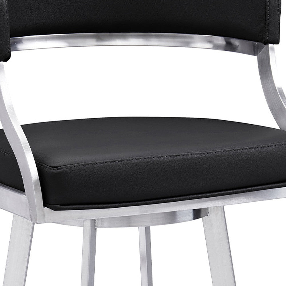 26" Black And Silver Faux Leather And Iron Swivel Low Back Counter Height Bar Chair - Homeroots - Flyclothing LLC