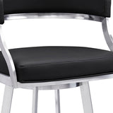 26" Black And Silver Faux Leather And Iron Swivel Low Back Counter Height Bar Chair - Homeroots