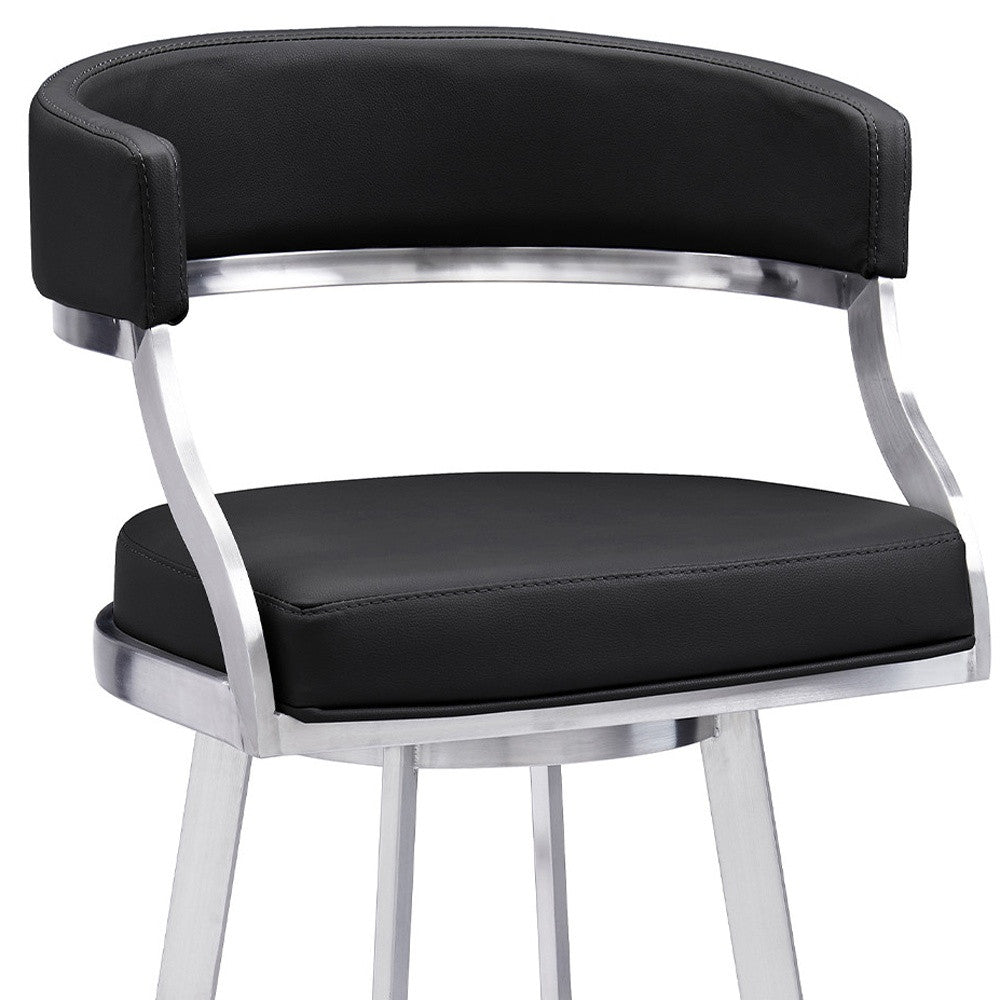26" Black And Silver Faux Leather And Iron Swivel Low Back Counter Height Bar Chair - Homeroots - Flyclothing LLC