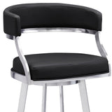 26" Black And Silver Faux Leather And Iron Swivel Low Back Counter Height Bar Chair - Homeroots - Flyclothing LLC