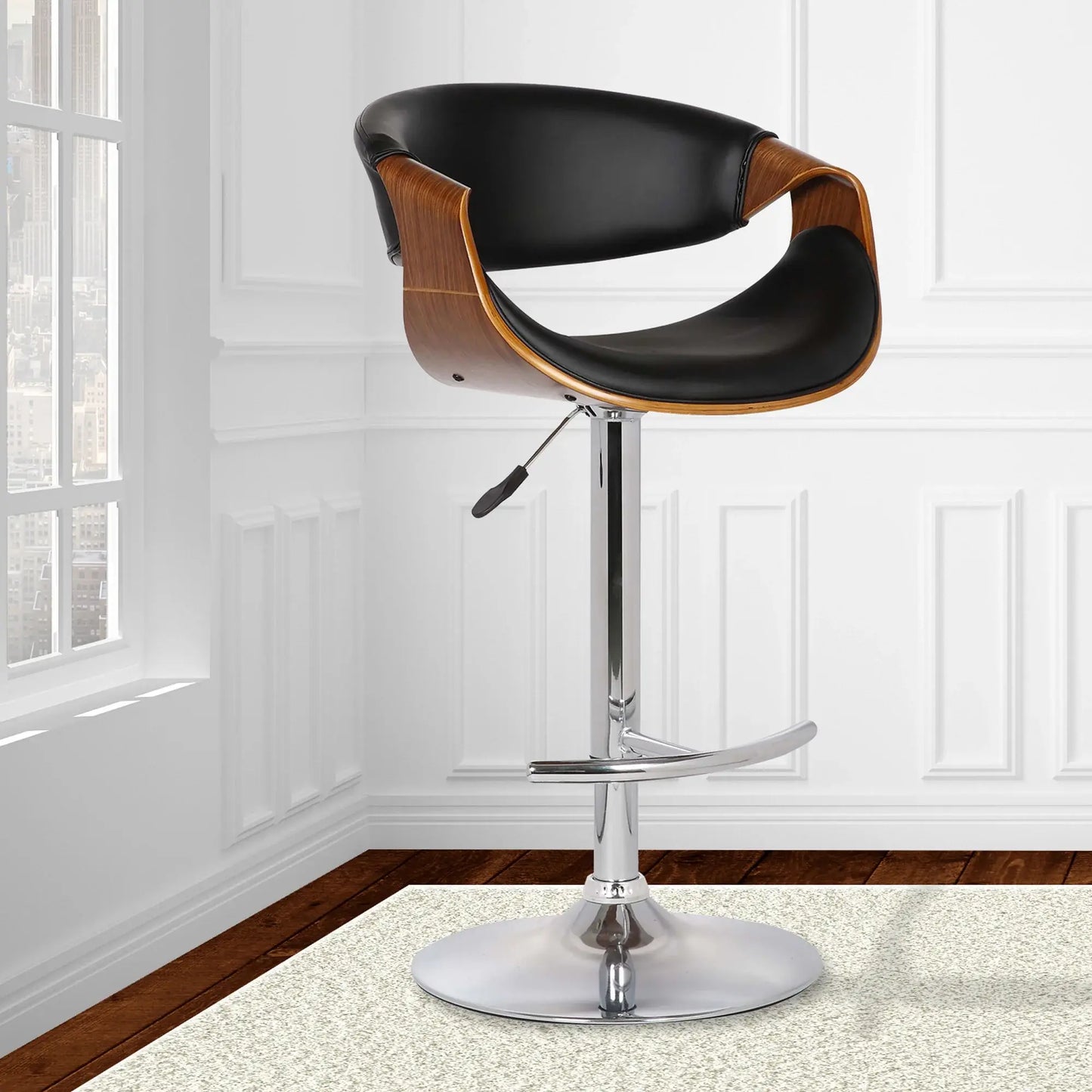 24" Black And Silver Solid Wood Swivel Low Back Adjustable Height Bar Chair - Homeroots - Flyclothing LLC