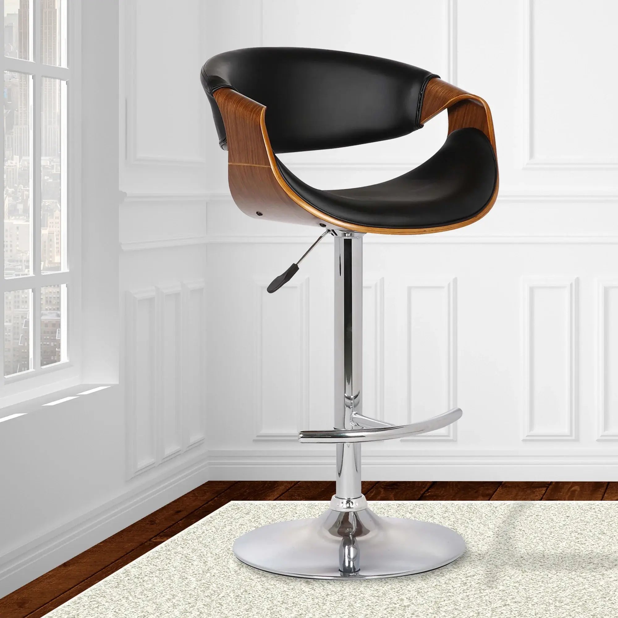 24" Black And Silver Solid Wood Swivel Low Back Adjustable Height Bar Chair - Homeroots - Flyclothing LLC