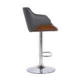 25" Gray And Silver Faux Leather And Iron Swivel Low Back Adjustable Height Bar Chair - Homeroots - Flyclothing LLC