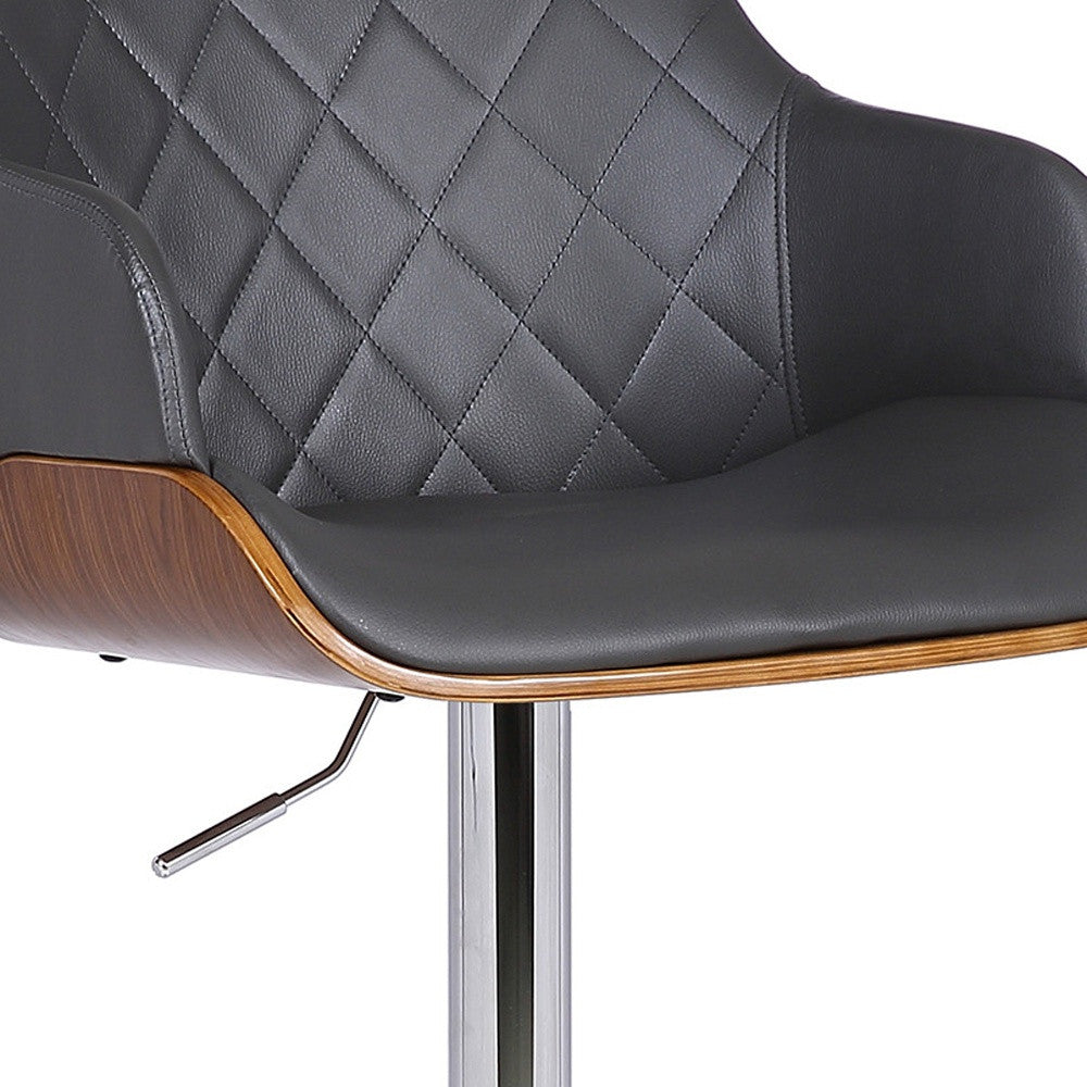25" Gray And Silver Faux Leather And Iron Swivel Low Back Adjustable Height Bar Chair - Homeroots - Flyclothing LLC