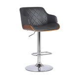 25" Gray And Silver Faux Leather And Iron Swivel Low Back Adjustable Height Bar Chair - Homeroots