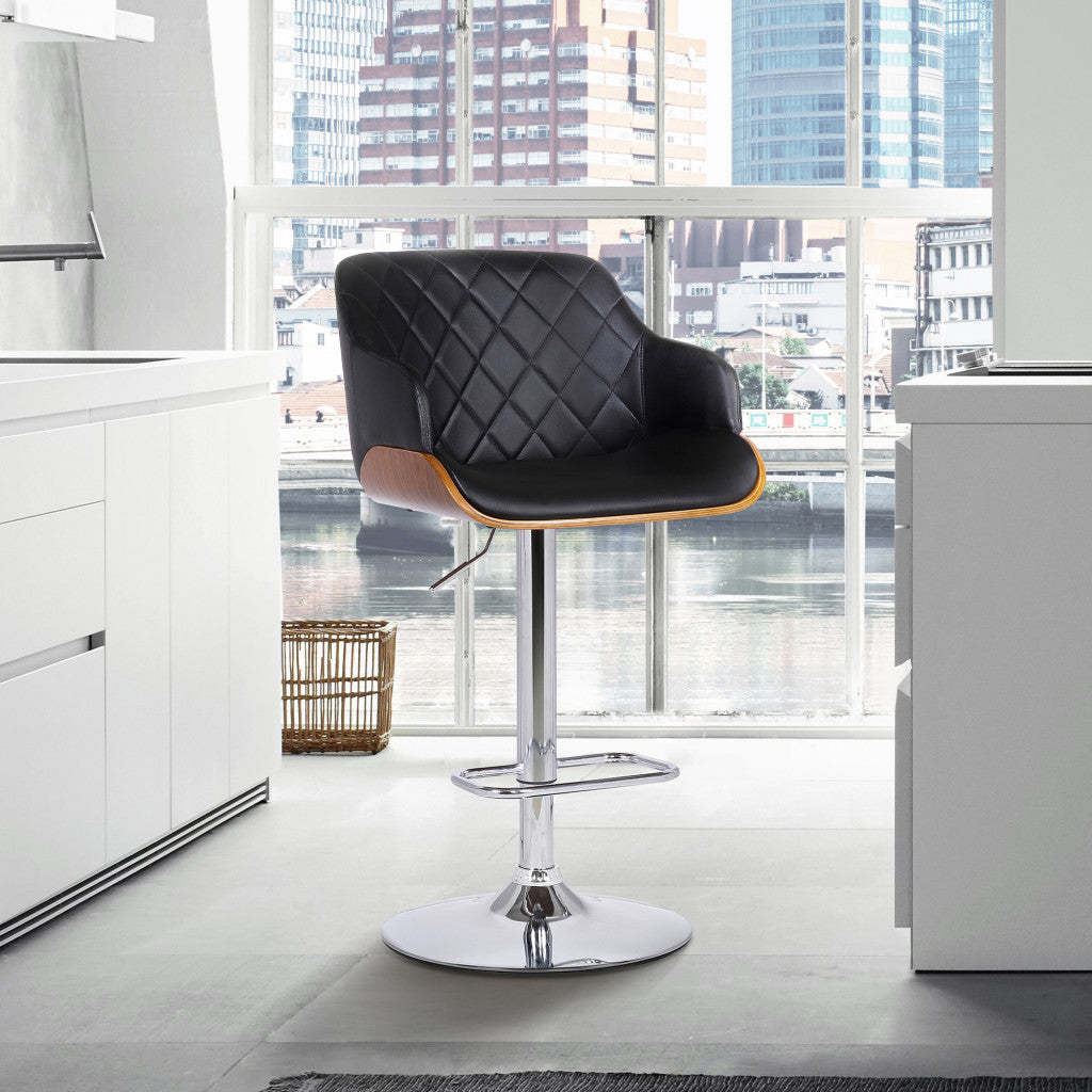 25" Black And Silver Faux Leather And Iron Swivel Low Back Adjustable Height Bar Chair - Homeroots - Flyclothing LLC