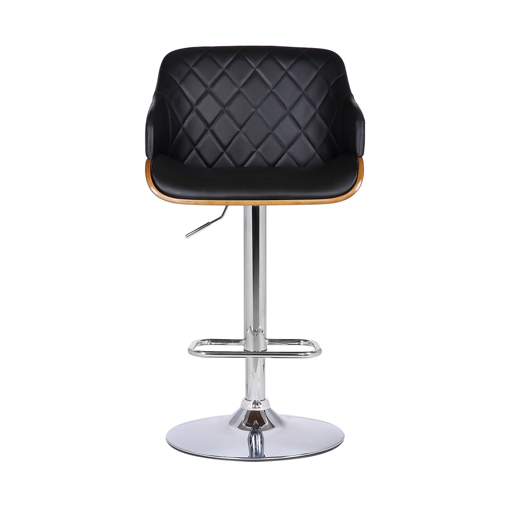 25" Black And Silver Faux Leather And Iron Swivel Low Back Adjustable Height Bar Chair - Homeroots