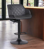 25" Gray And Black Faux Leather And Iron Swivel Low Back Adjustable Height Bar Chair - Homeroots