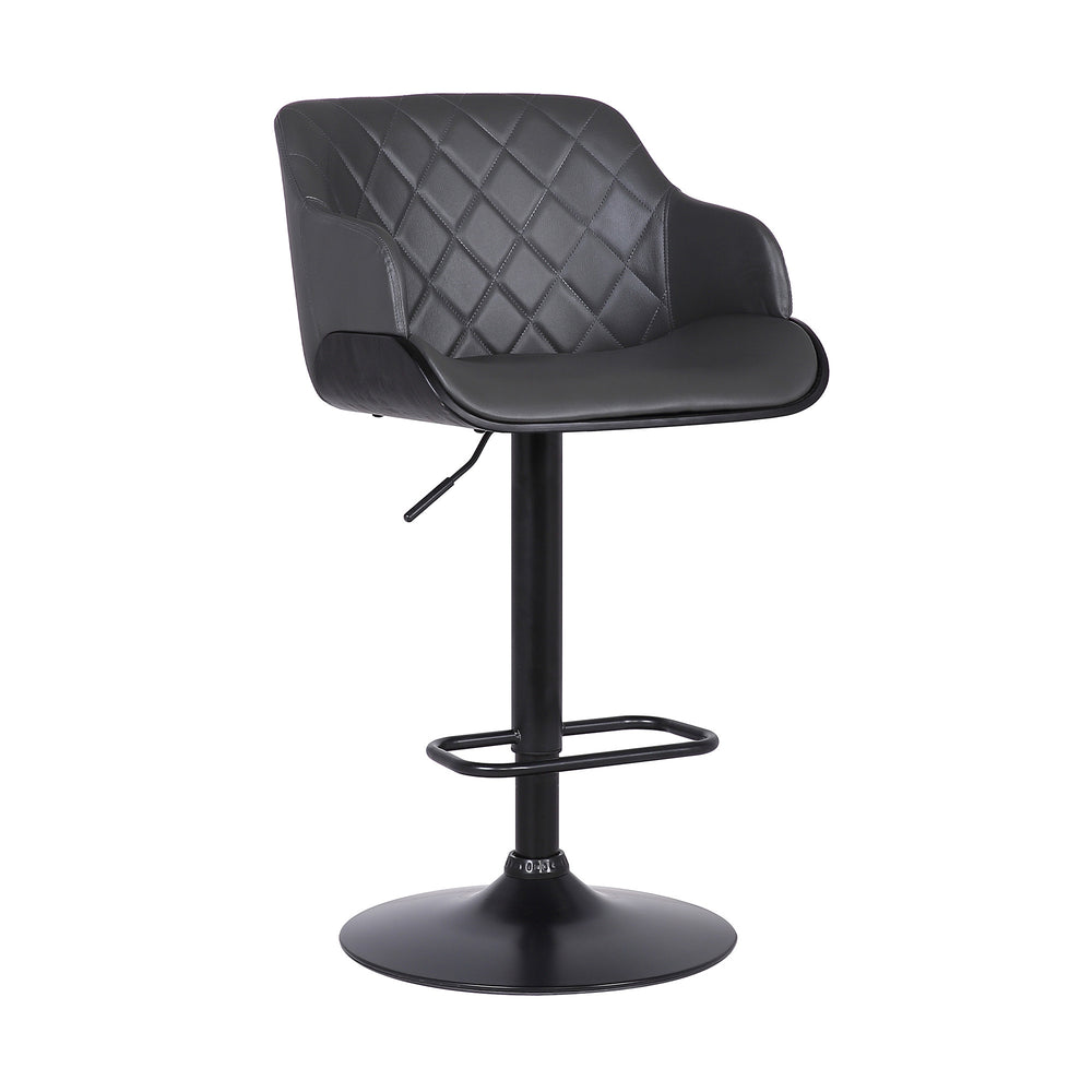 25" Gray And Black Faux Leather And Iron Swivel Low Back Adjustable Height Bar Chair