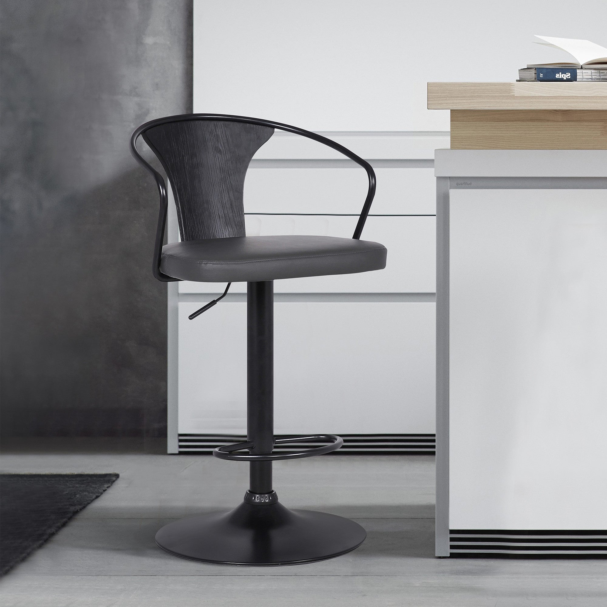 24" Gray And Black Iron Swivel Low Back Adjustable Height Bar Chair - Homeroots - Flyclothing LLC