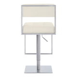 25" White And Silver Faux Leather And Iron Swivel Low Back Adjustable Height Bar Chair - Homeroots