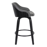 26" Gray And Black Iron Swivel Low Back Counter Height Bar Chair - Homeroots