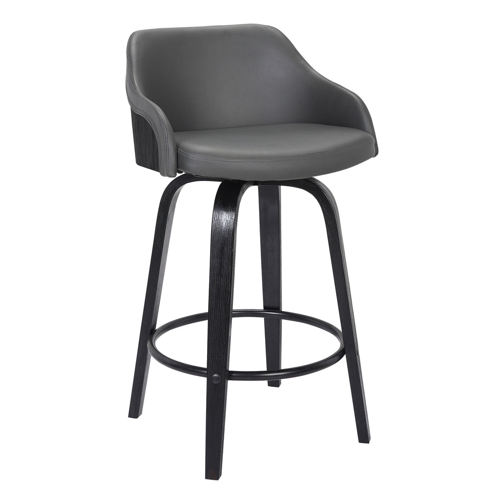 26" Gray And Black Iron Swivel Low Back Counter Height Bar Chair - Homeroots