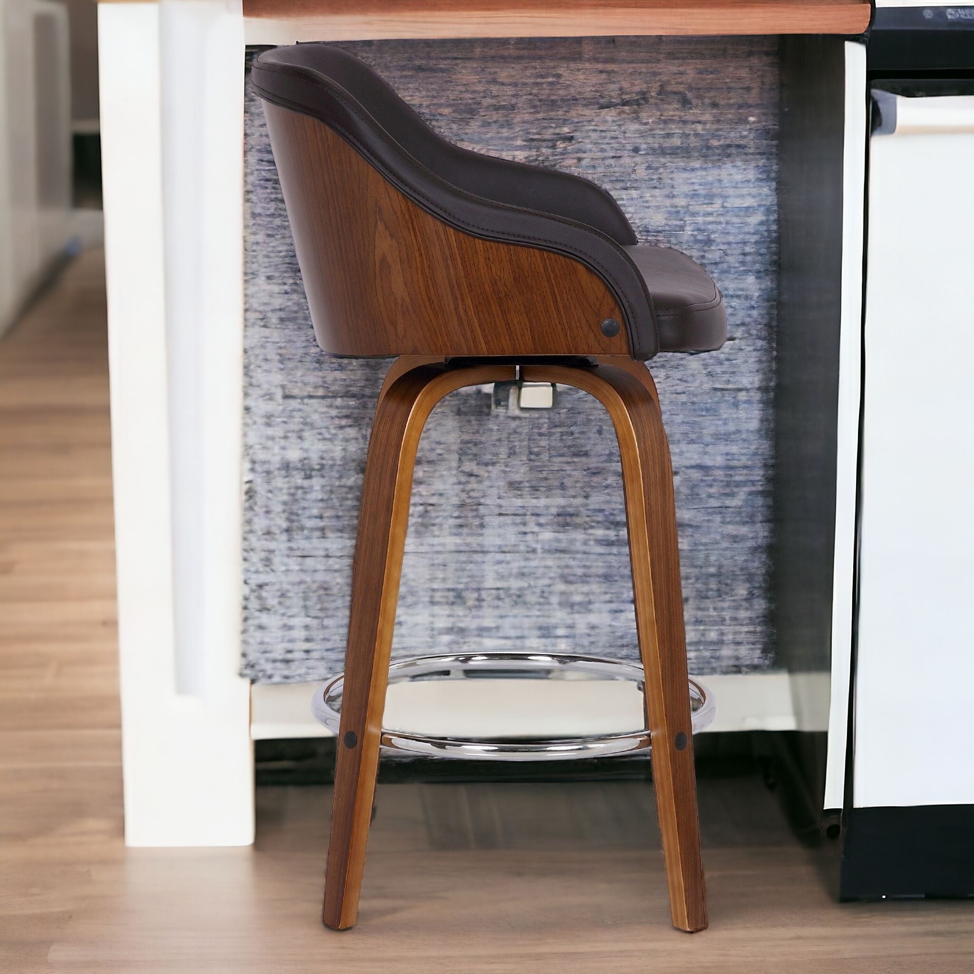 26" Brown Iron Swivel Low Back Counter Height Bar Chair - Homeroots - Flyclothing LLC