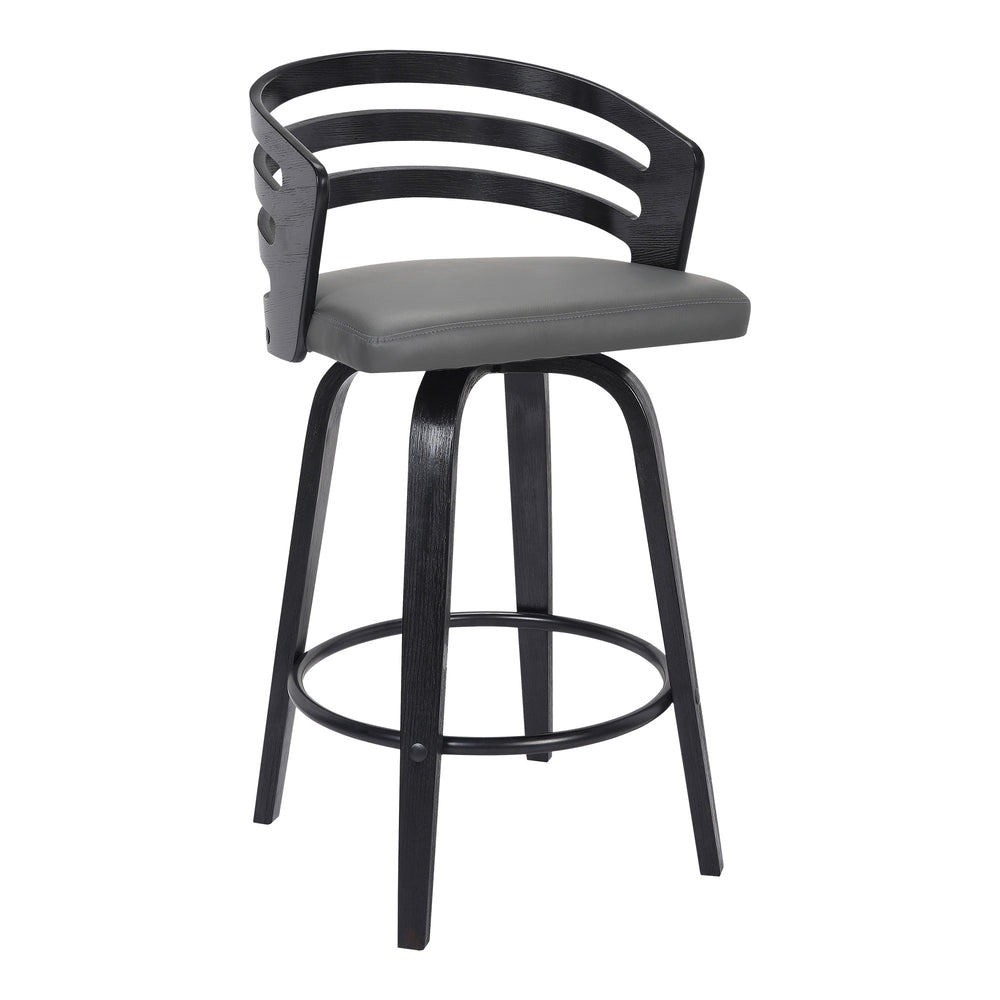 26" Gray And Black Iron Swivel Low Back Counter Height Bar Chair - Homeroots