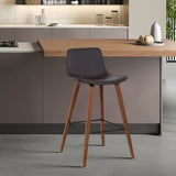 26" Brown Faux Leather And Solid Wood Low Back Counter Height Bar Chair - Homeroots - Flyclothing LLC