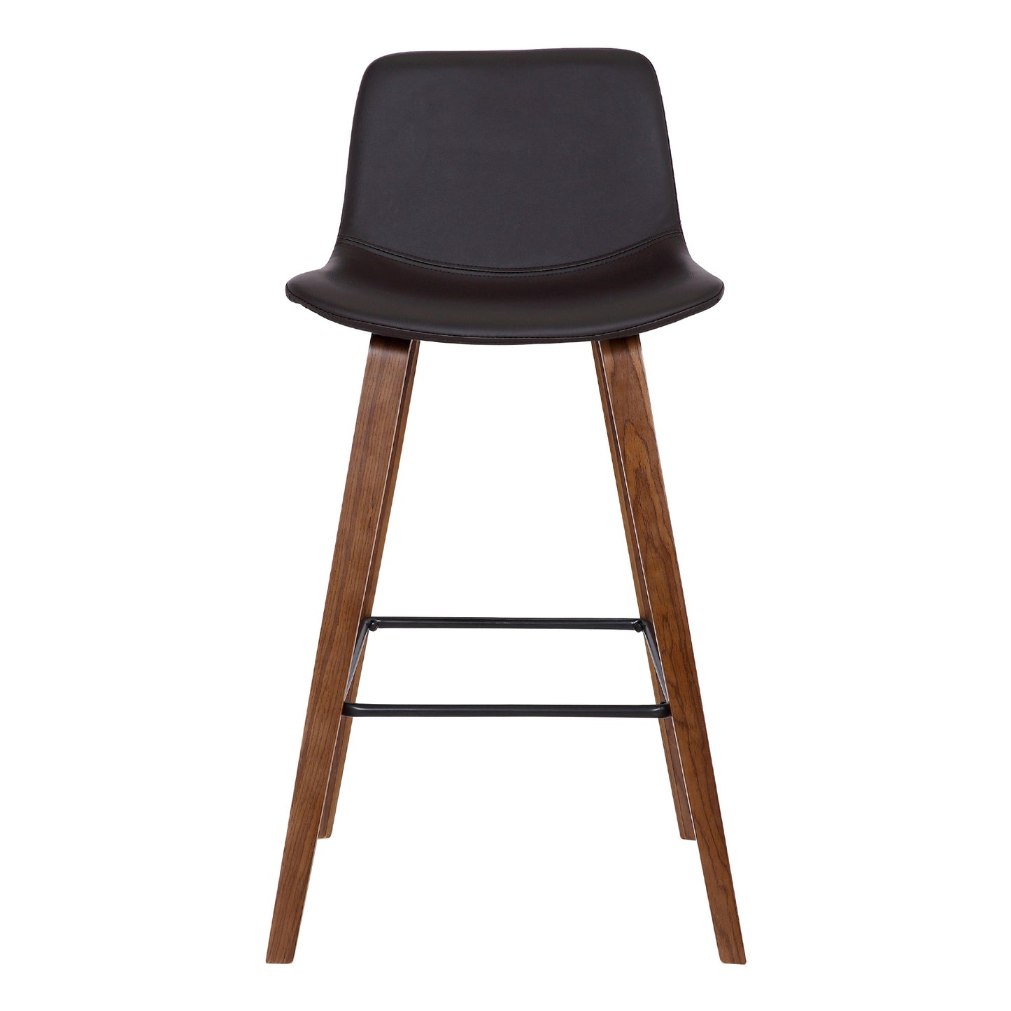 26" Brown Faux Leather And Solid Wood Low Back Counter Height Bar Chair - Homeroots - Flyclothing LLC