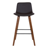 26" Brown Faux Leather And Solid Wood Low Back Counter Height Bar Chair - Homeroots - Flyclothing LLC