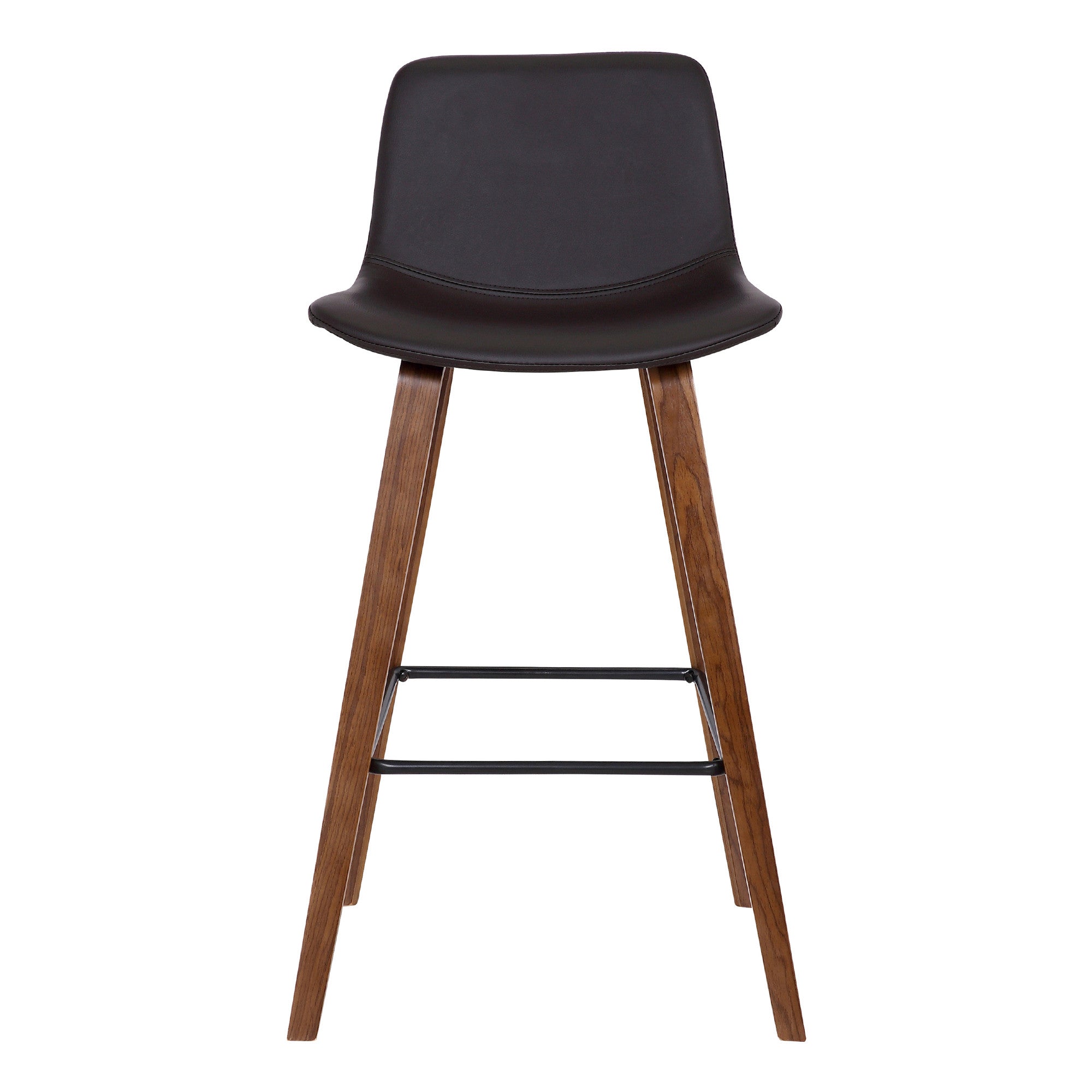 26" Brown Faux Leather And Solid Wood Low Back Counter Height Bar Chair - Homeroots - Flyclothing LLC