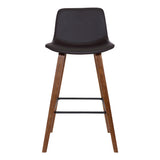 26" Brown Faux Leather And Solid Wood Low Back Counter Height Bar Chair