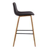 26" Brown Faux Leather And Solid Wood Low Back Counter Height Bar Chair - Homeroots - Flyclothing LLC