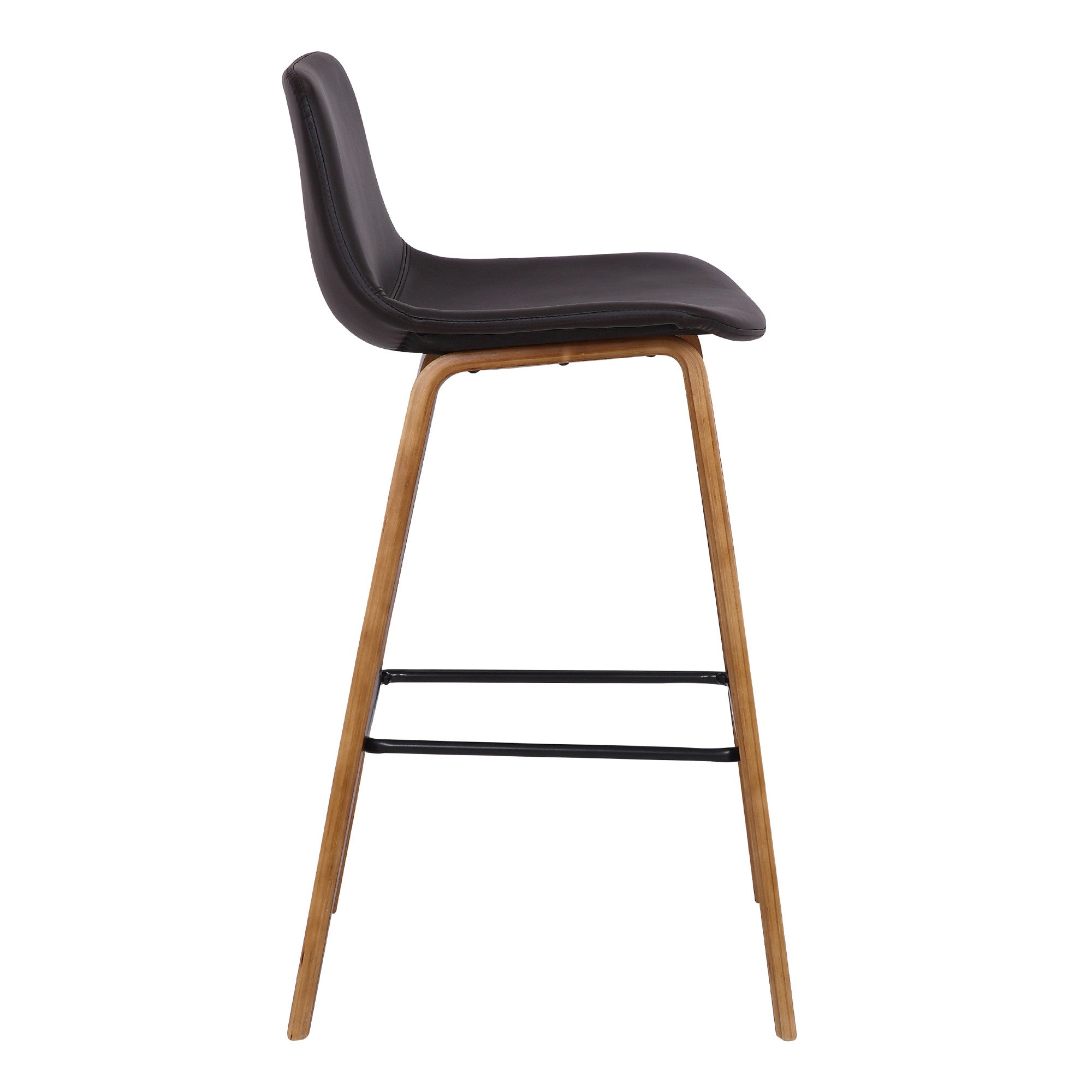 26" Brown Faux Leather And Solid Wood Low Back Counter Height Bar Chair - Homeroots - Flyclothing LLC