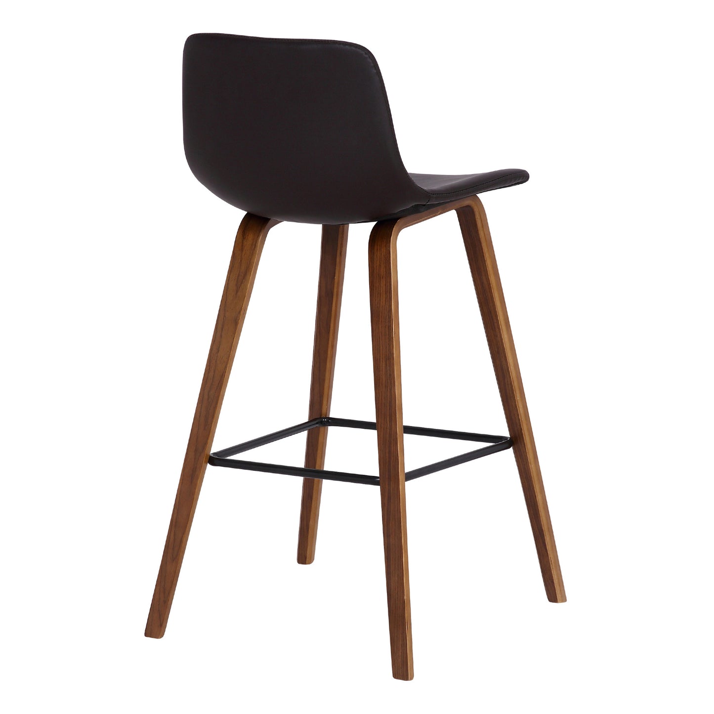 26" Brown Faux Leather And Solid Wood Low Back Counter Height Bar Chair - Homeroots - Flyclothing LLC