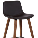 26" Brown Faux Leather And Solid Wood Low Back Counter Height Bar Chair - Homeroots - Flyclothing LLC