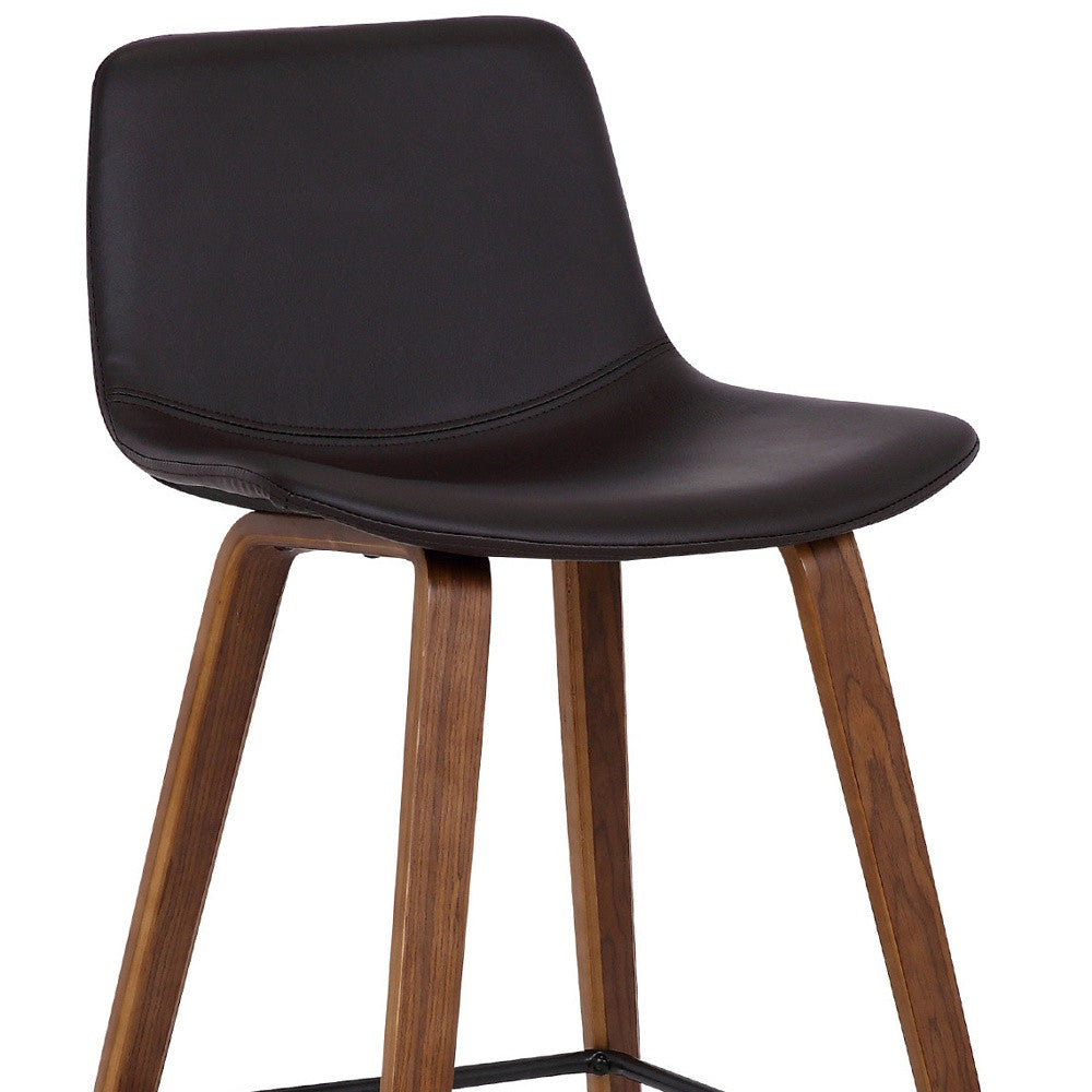 26" Brown Faux Leather And Solid Wood Low Back Counter Height Bar Chair - Homeroots - Flyclothing LLC