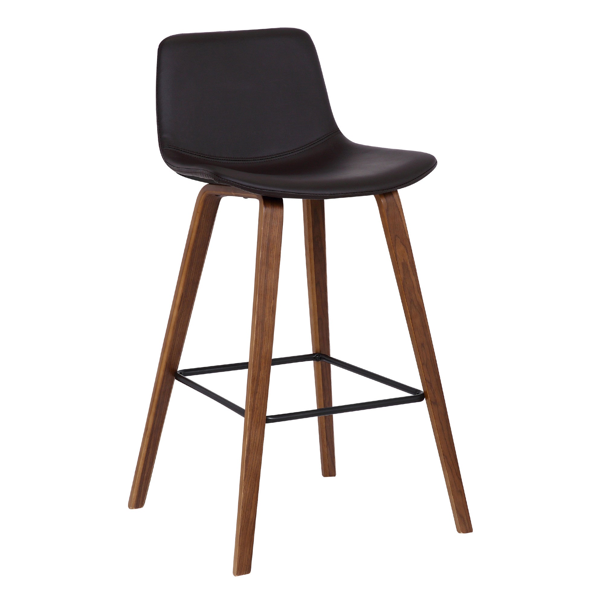 26" Brown Faux Leather And Solid Wood Low Back Counter Height Bar Chair - Homeroots - Flyclothing LLC