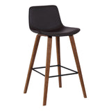26" Brown Faux Leather And Solid Wood Low Back Counter Height Bar Chair - Homeroots