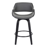 26" Gray And Black Faux Leather And Iron Swivel Low Back Counter Height Bar Chair - Homeroots
