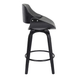 26" Gray And Black Faux Leather And Iron Swivel Low Back Counter Height Bar Chair - Homeroots