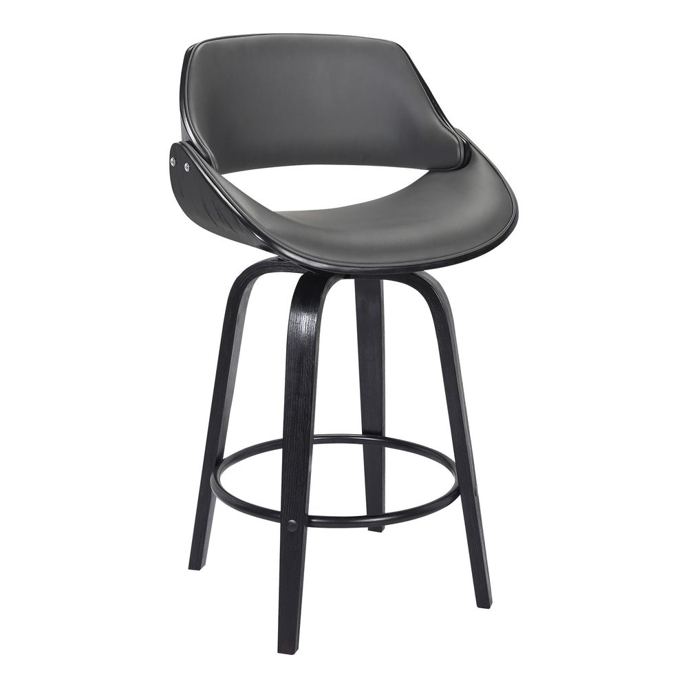26" Gray And Black Faux Leather And Iron Swivel Low Back Counter Height Bar Chair - Homeroots