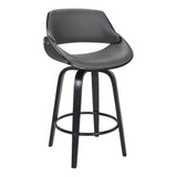26" Gray And Black Faux Leather And Iron Swivel Low Back Counter Height Bar Chair - Homeroots