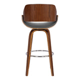 26" Gray And Brown Faux Leather And Iron Swivel Low Back Counter Height Bar Chair - Homeroots - Flyclothing LLC