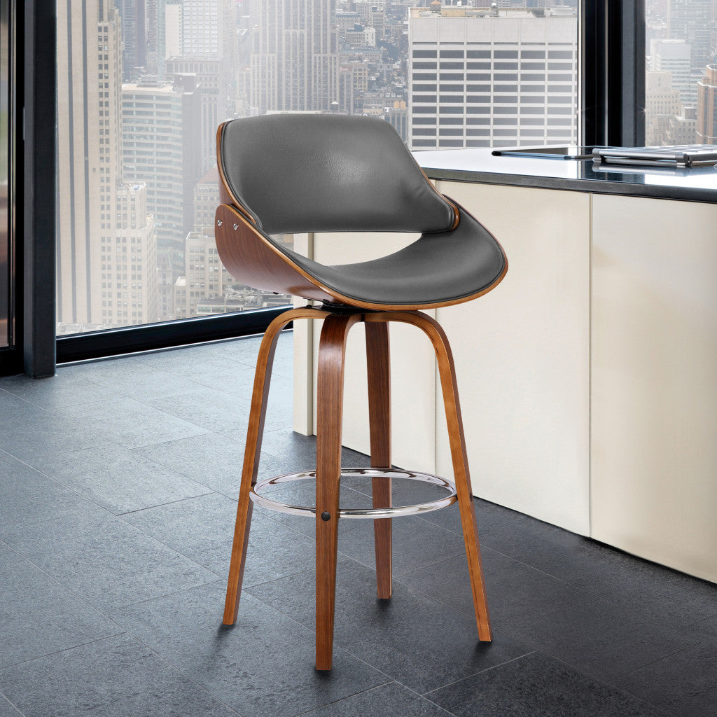 26" Gray And Brown Faux Leather And Iron Swivel Low Back Counter Height Bar Chair - Homeroots - Flyclothing LLC