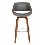 26" Gray And Brown Faux Leather And Iron Swivel Low Back Counter Height Bar Chair - Homeroots
