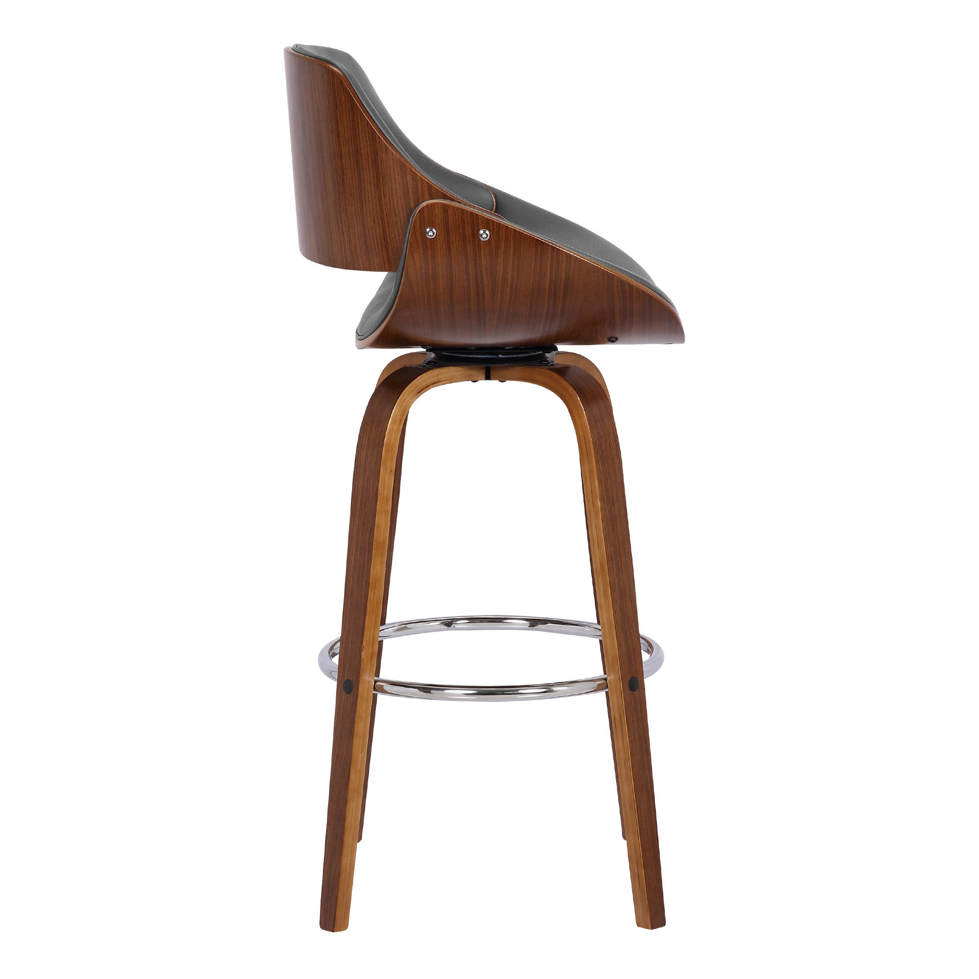26" Gray And Brown Faux Leather And Iron Swivel Low Back Counter Height Bar Chair - Homeroots - Flyclothing LLC
