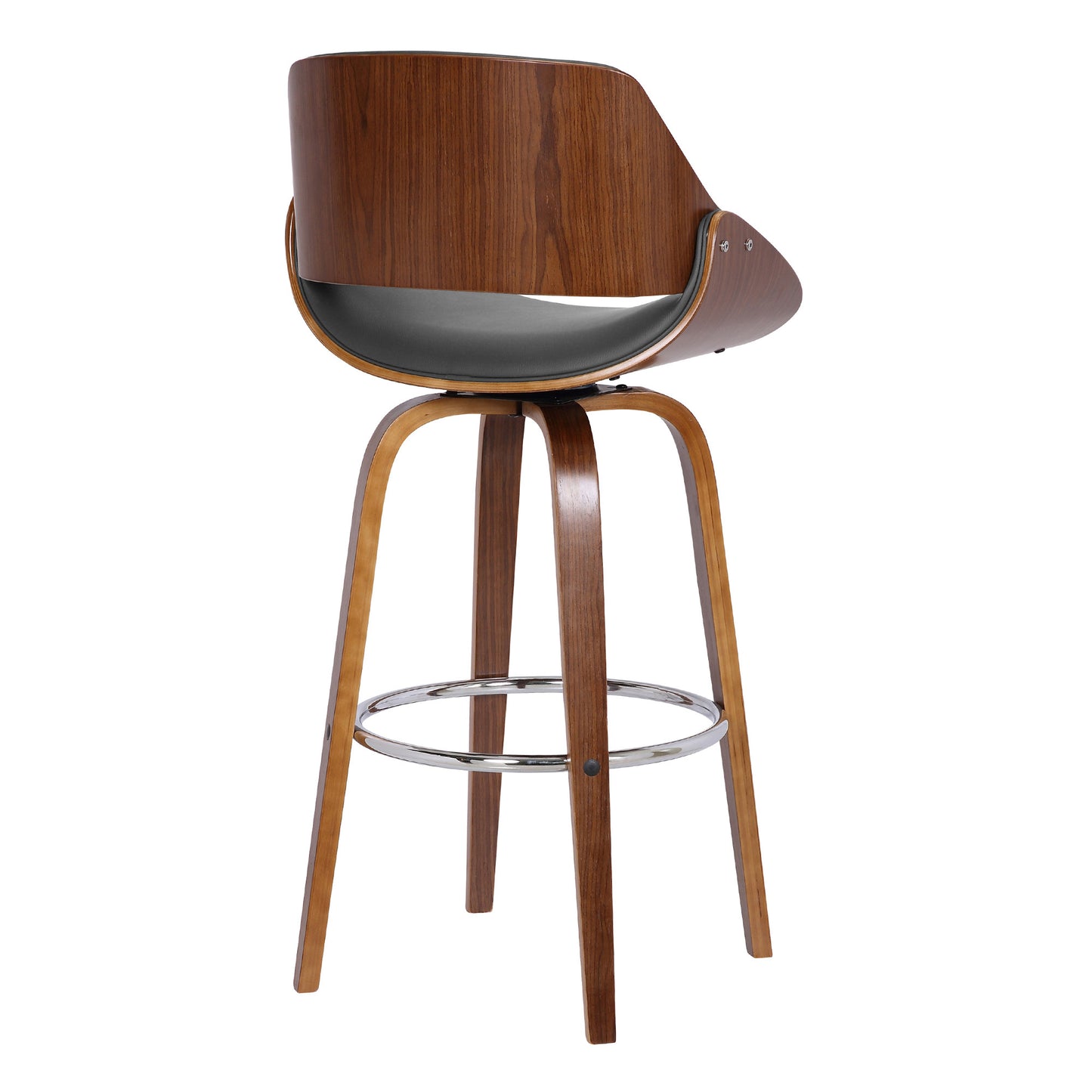 26" Gray And Brown Faux Leather And Iron Swivel Low Back Counter Height Bar Chair - Homeroots - Flyclothing LLC