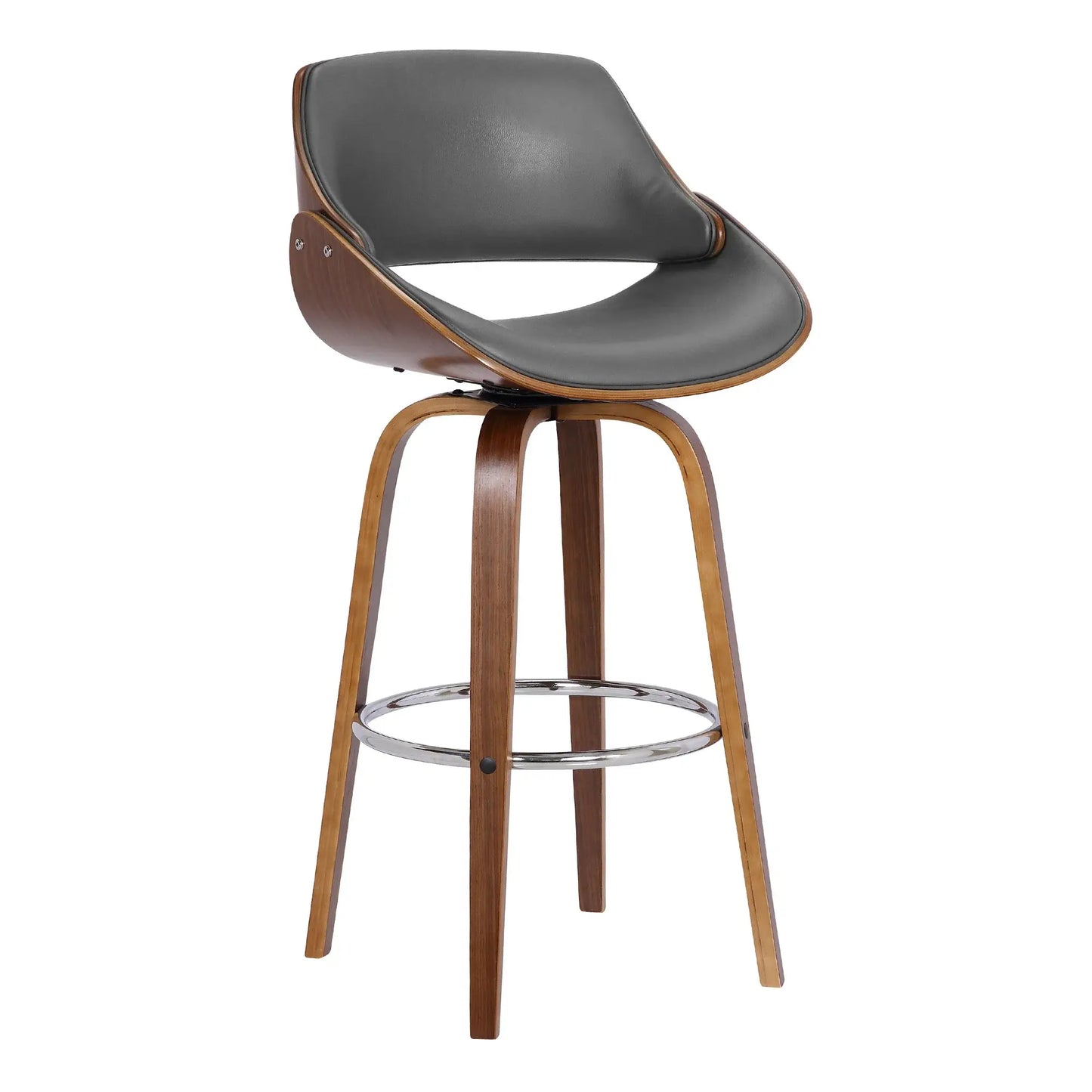 26" Gray And Brown Faux Leather And Iron Swivel Low Back Counter Height Bar Chair - Homeroots - Flyclothing LLC