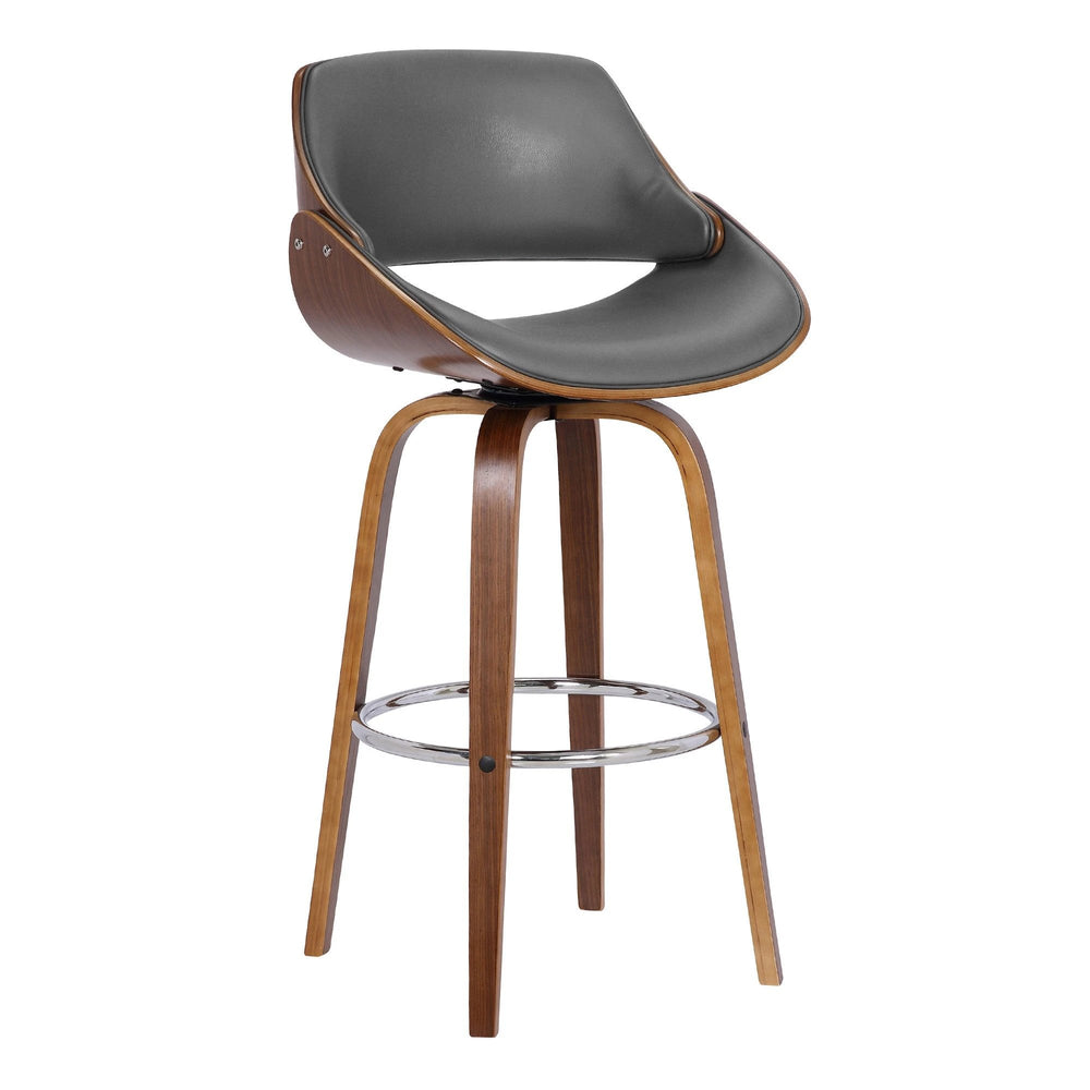 26" Gray And Brown Faux Leather And Iron Swivel Low Back Counter Height Bar Chair - Homeroots
